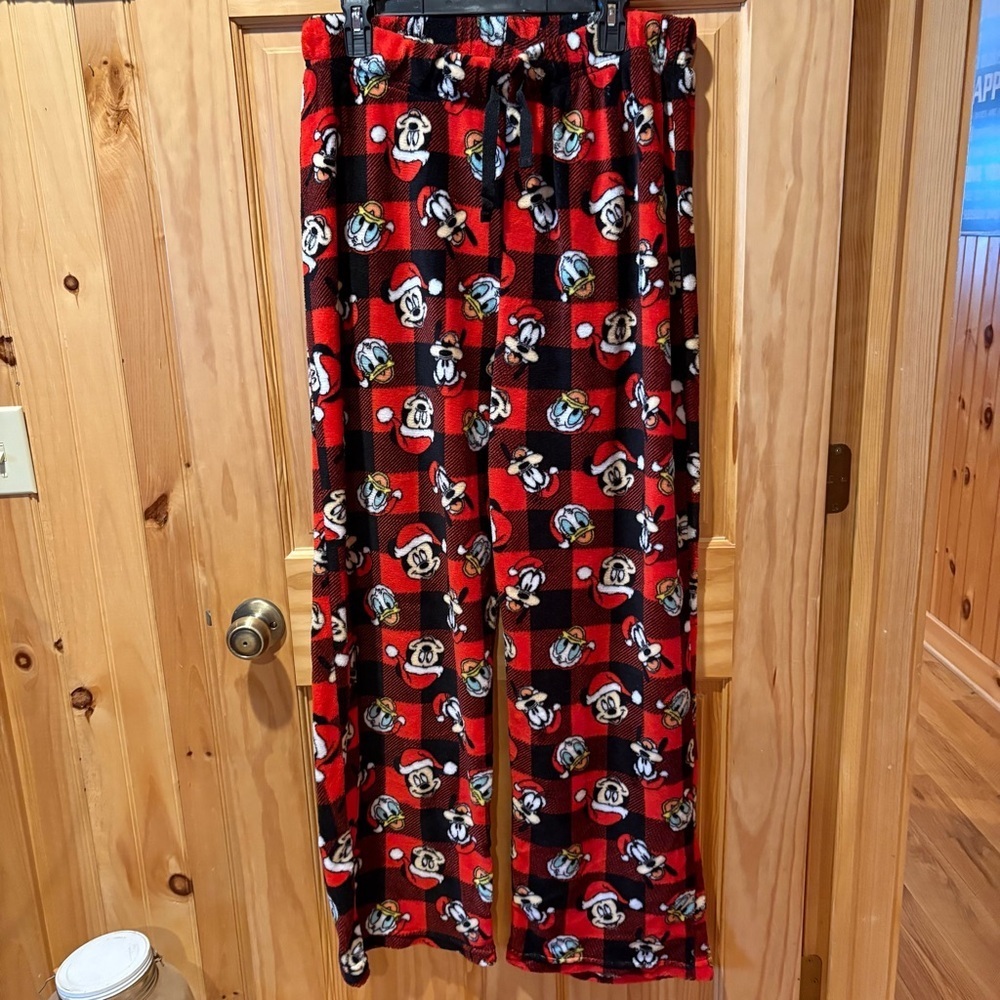 Disney Mens Plush Christmas Santa Mickey Mouse Pajama Pants in Red size XLarge